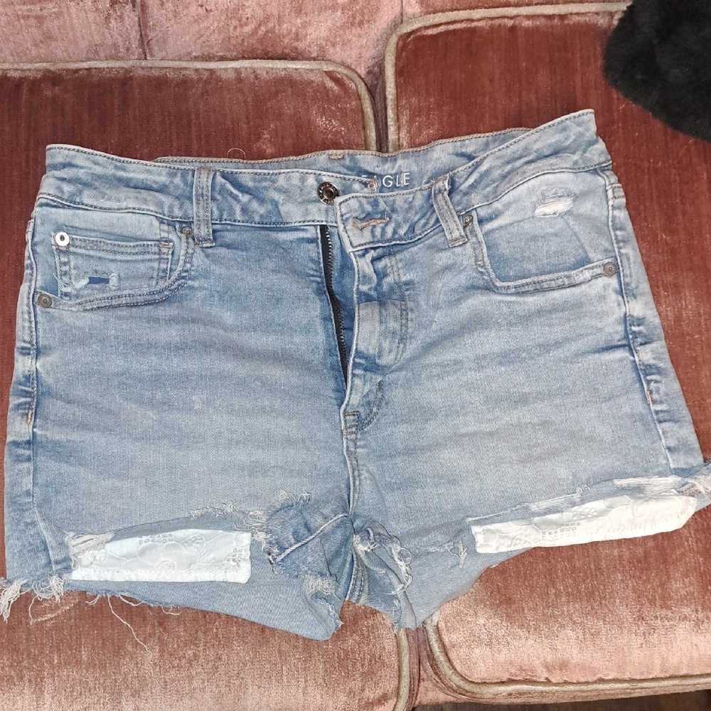 American Eagle Outfitters Blue Jean Shorts Distressed Mid-Rise